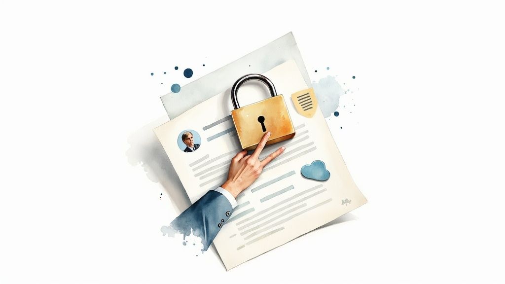 A digital lock icon overlaid on a medical chart, symbolizing data security and compliance in healthcare technology.