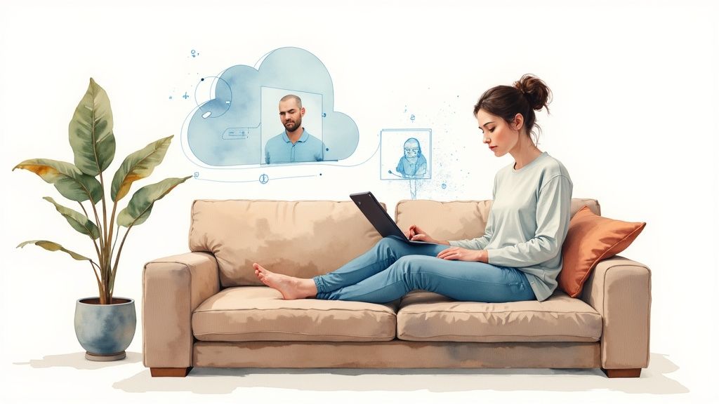 A futuristic view of AI in healthcare, showing interconnected data streams and predictive analytics dashboards.