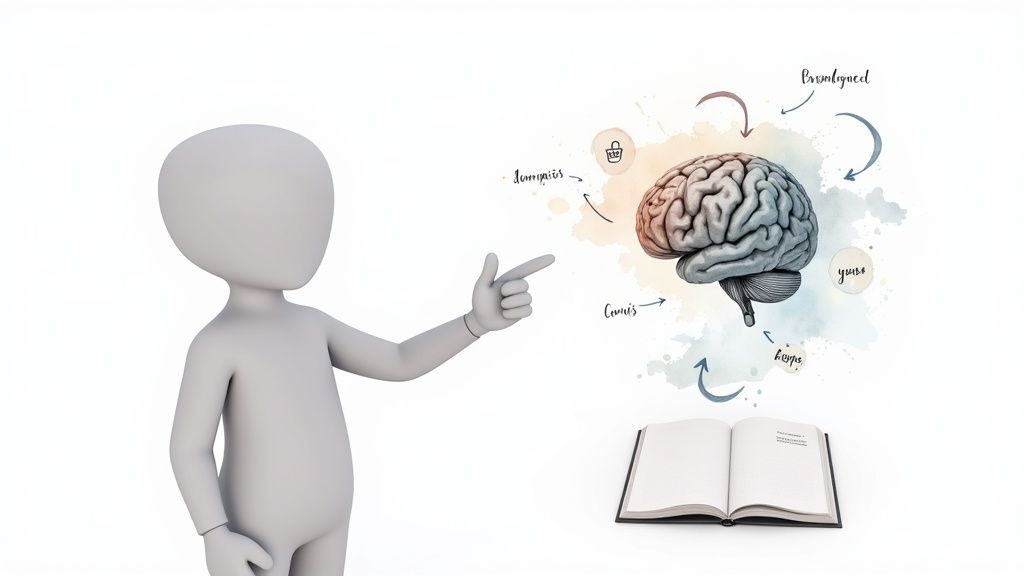 An illustration showing a robot being taught by a human, symbolizing the process of training an AI for ecommerce tasks.