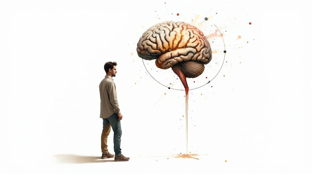 An abstract image representing AI-powered predictive analytics, with data streams flowing into a central processing core.