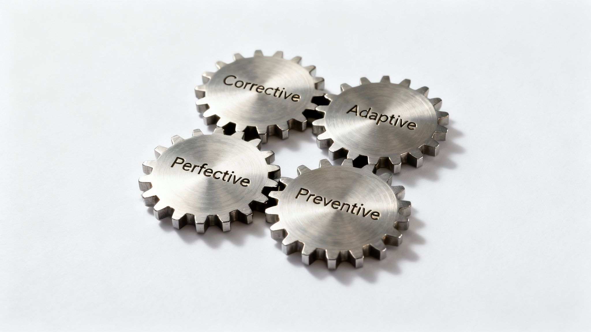 An illustrated graphic showing the four types of software maintenance