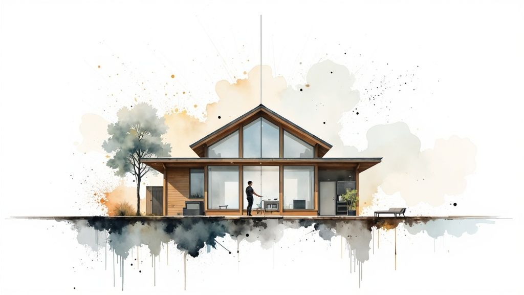 A team collaborating around a digital interface, representing a digital transformation strategy in action.