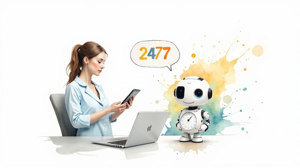 A doctor and a patient looking at a tablet, illustrating the intersection of healthcare and technology.