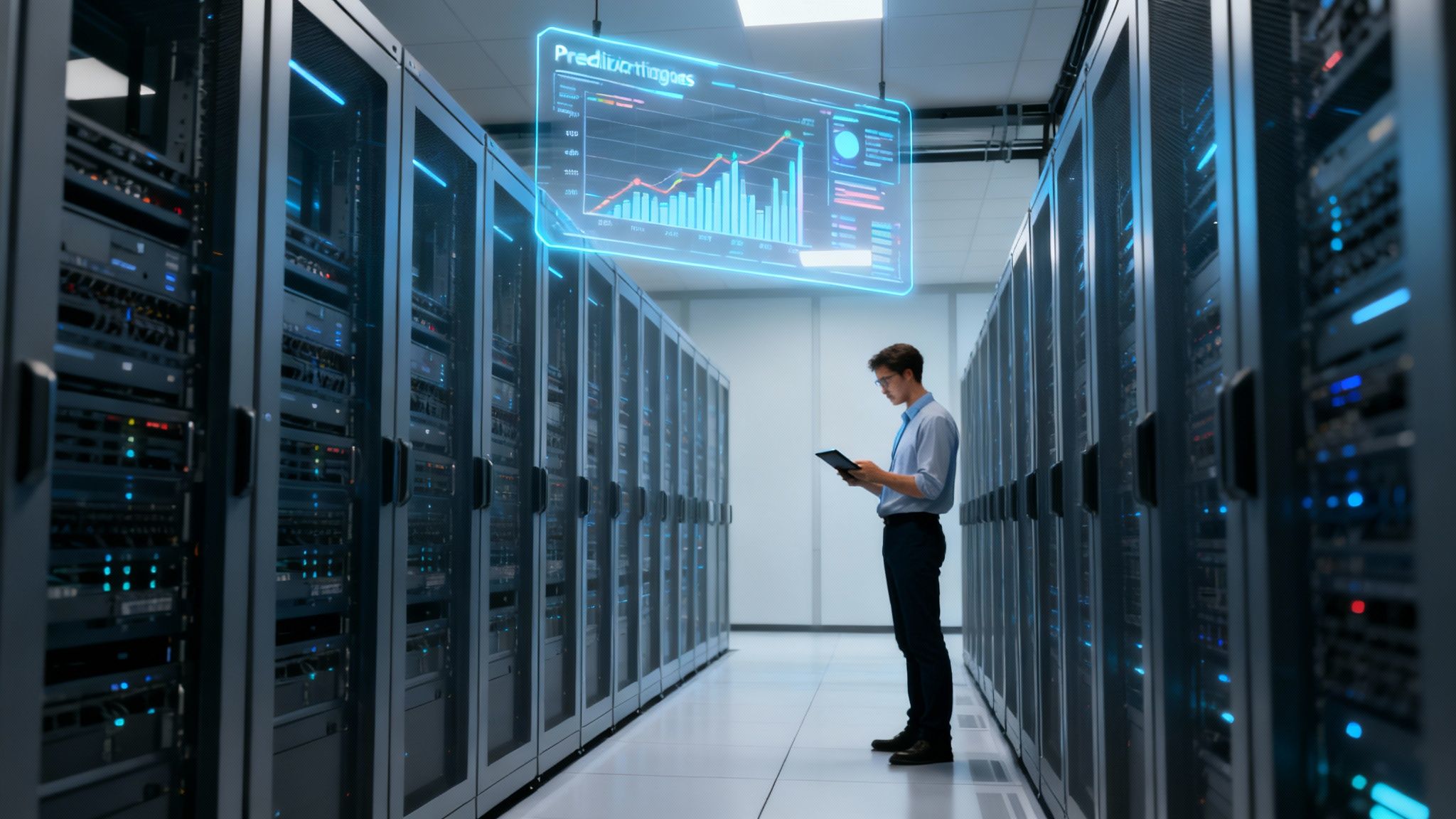 An abstract, futuristic image showing interconnected data nodes and circuits, representing AI and automation in software maintenance.