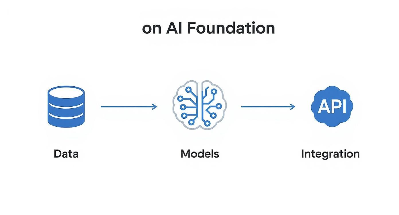 Diagram showing data flowing into AI models and then integrated via an API.
