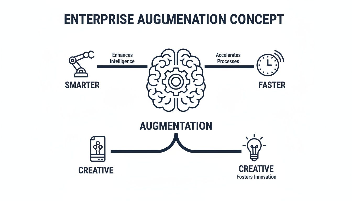 Enterprise Technology Augmentation - Diagram showing enterprise augmentation leading to smarter, faster operations and fostering creative innovation.