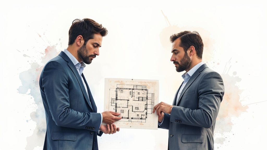 An architect reviewing blueprints, symbolizing strategic AI integration planning.