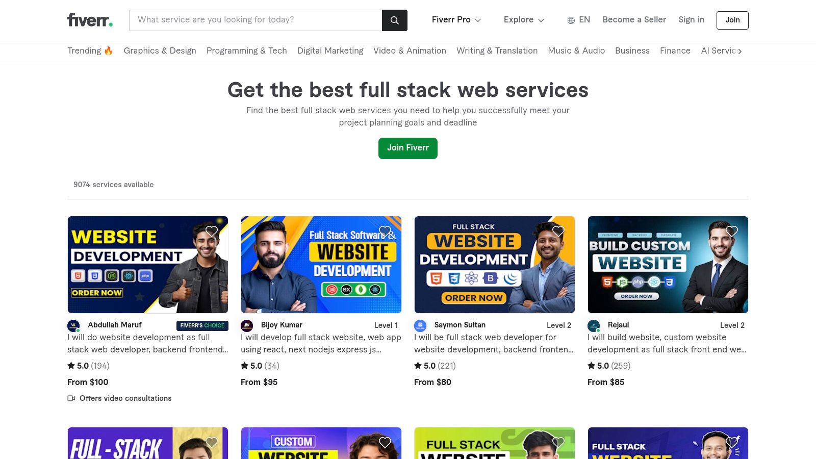 Fiverr (Full‑Stack Web category)