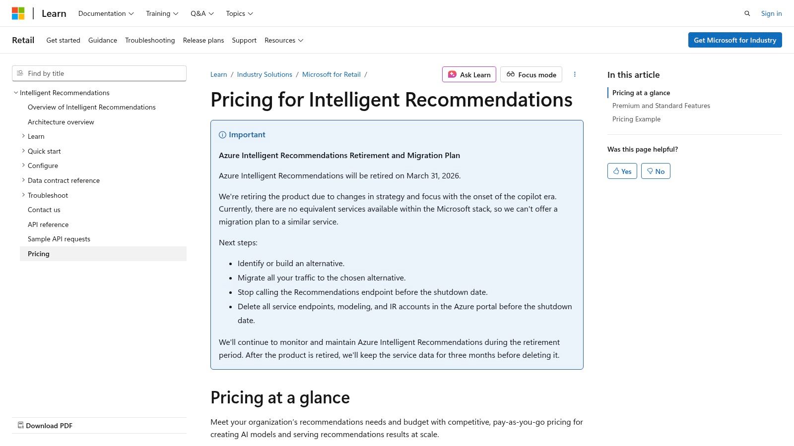 Microsoft Intelligent Recommendations / Azure AI Personalizer