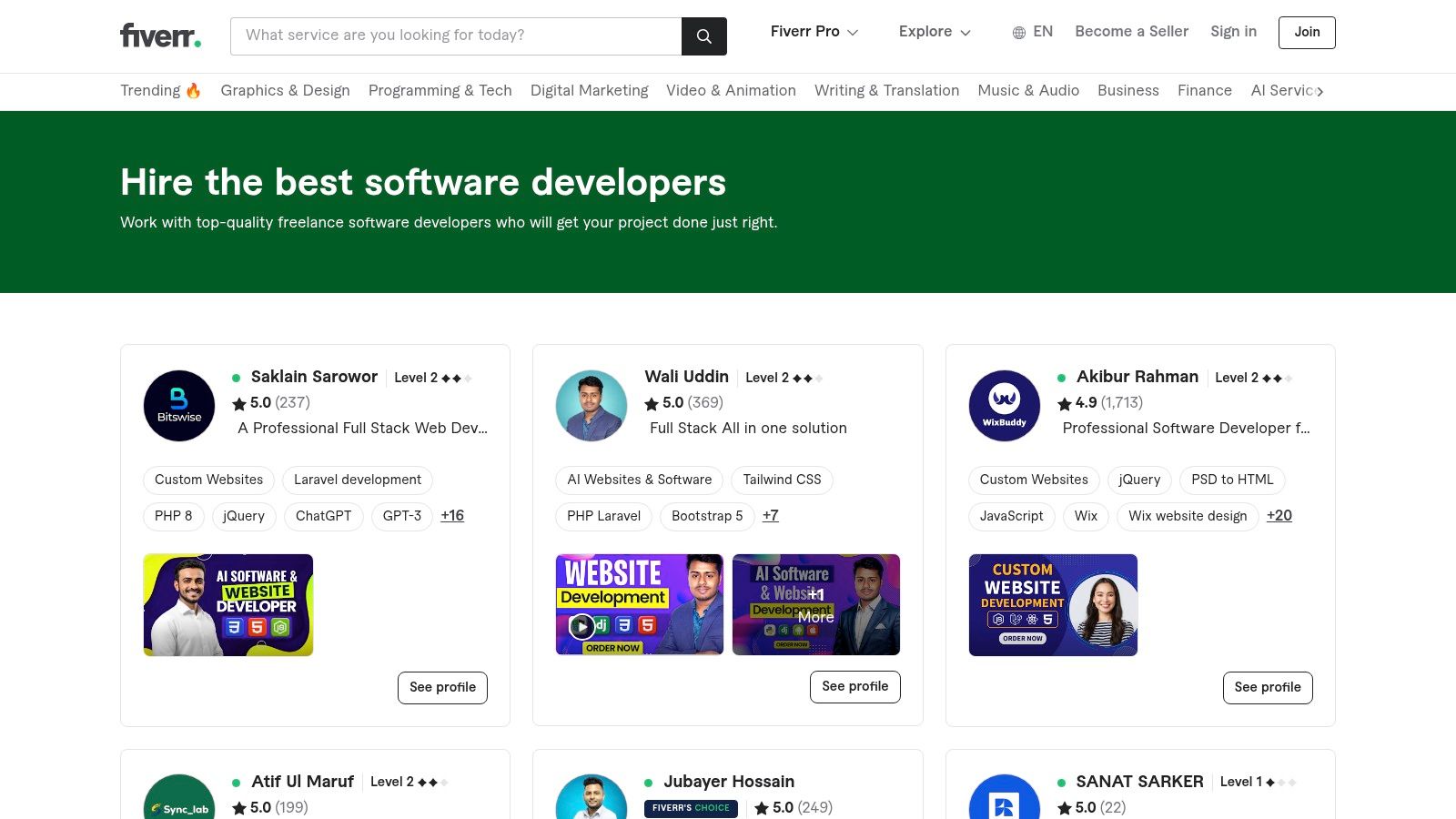 Fiverr Pro platform for custom software development