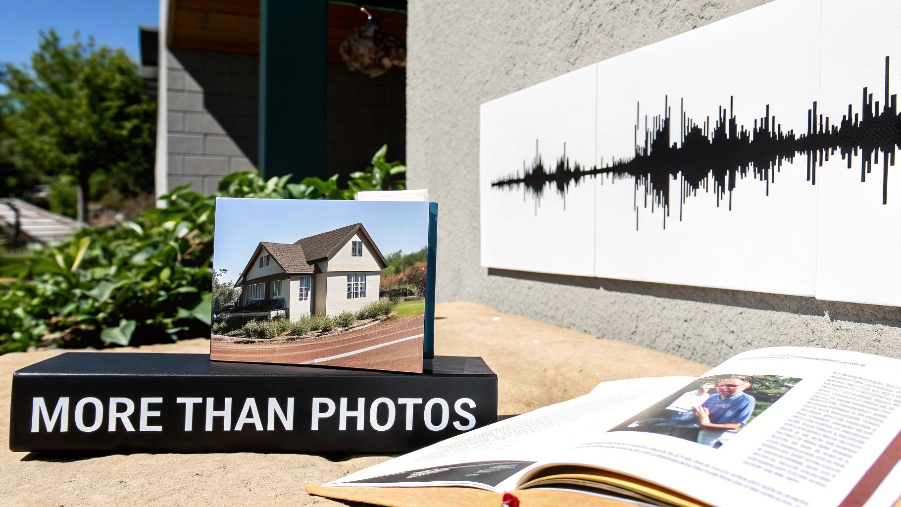 A beautifully wrapped anniversary gift box tied with a ribbon sits on a wooden table.