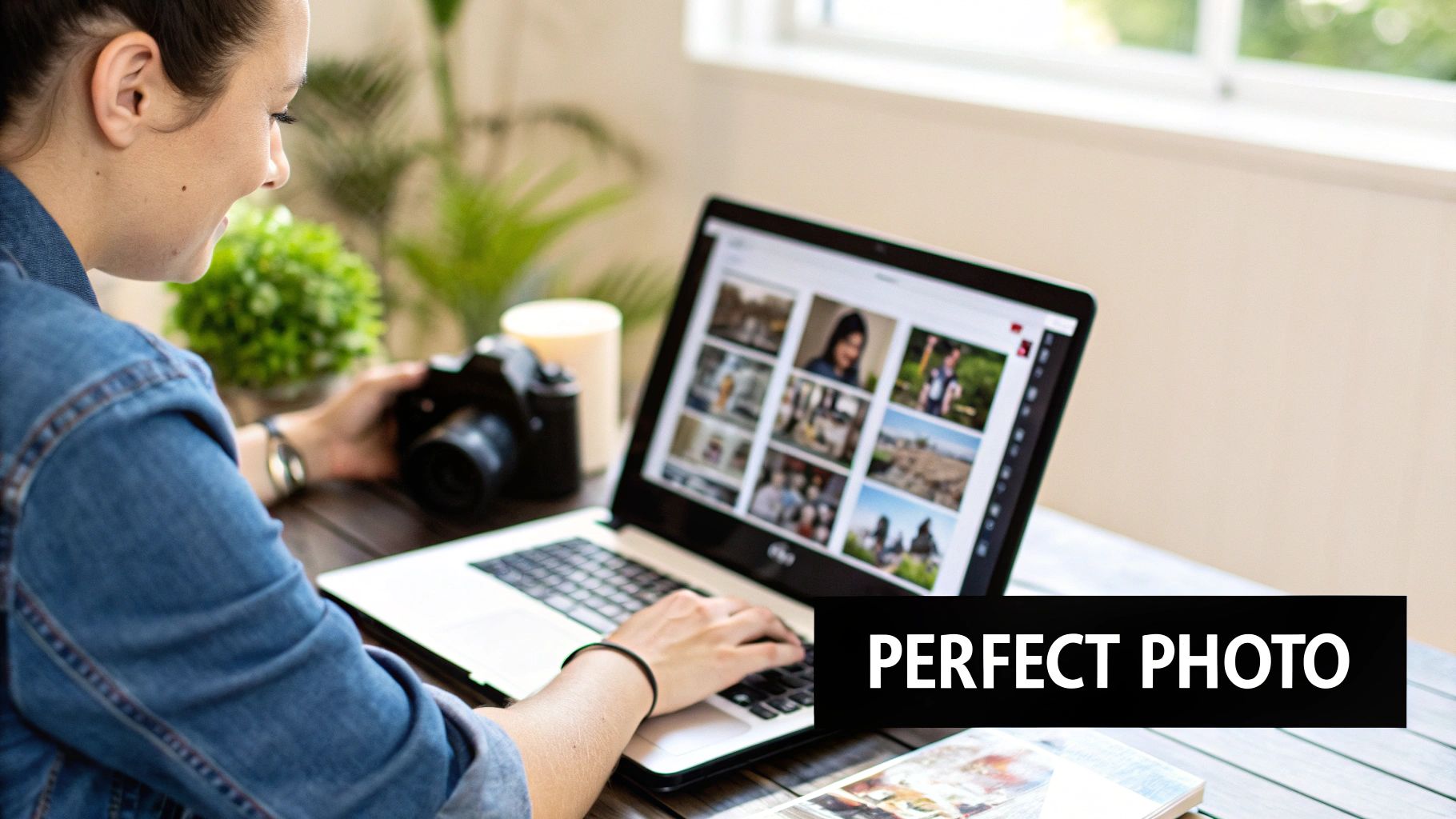 A collection of high-quality family photos spread out on a wooden table, ready to be chosen for printing.