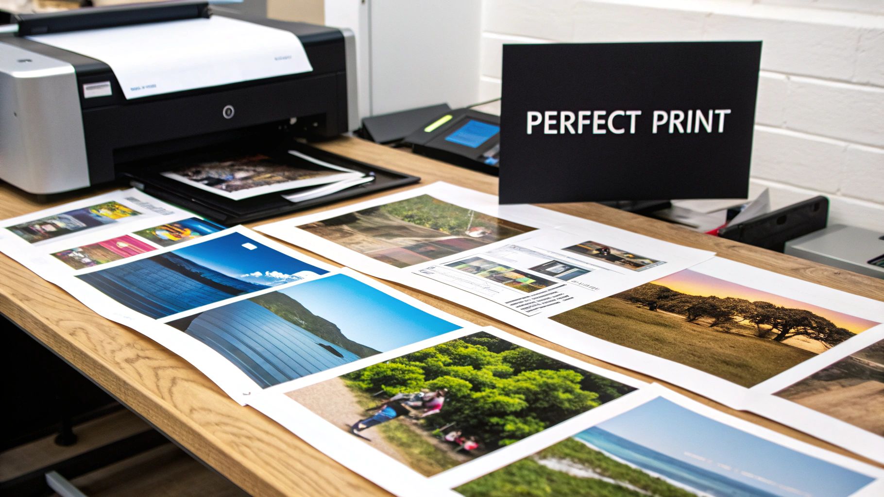 A person holding several printed square photos with different finishes.