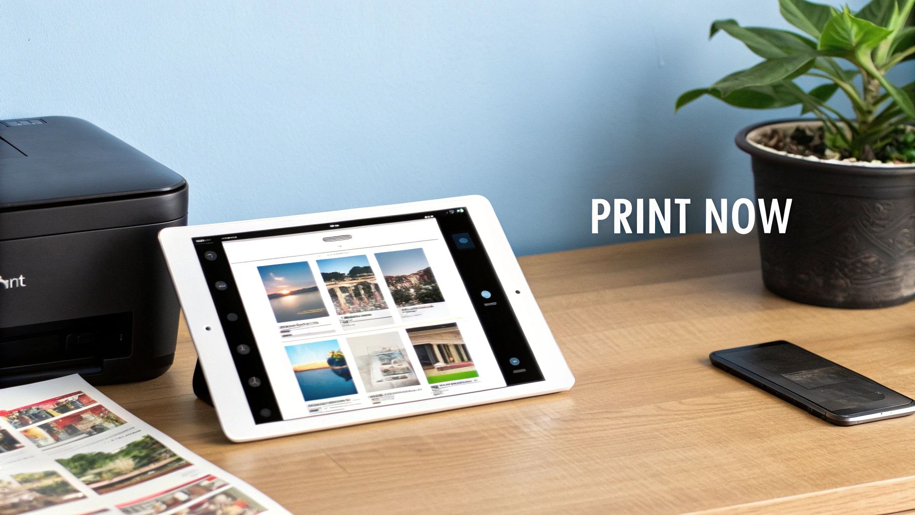 Person ordering photo prints from their iPad at a local store kiosk.