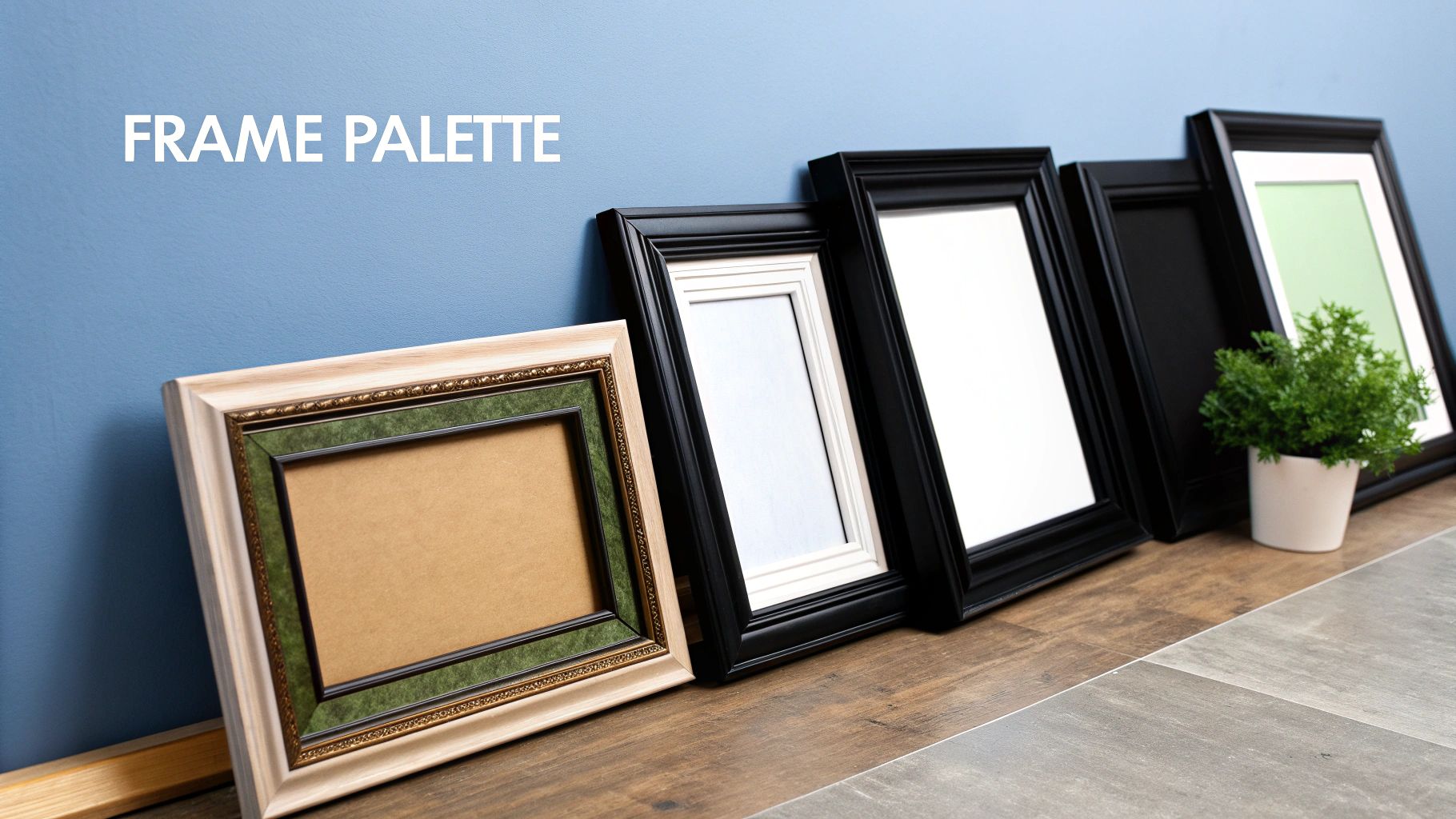 A wall decorated with a collection of art in unified frames.