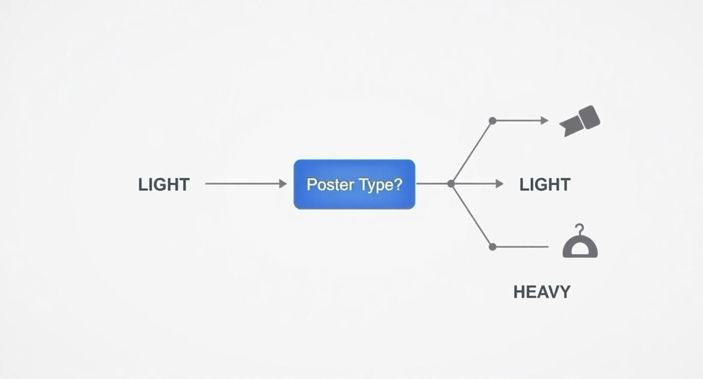 Infographic about how to hang posters without a frame