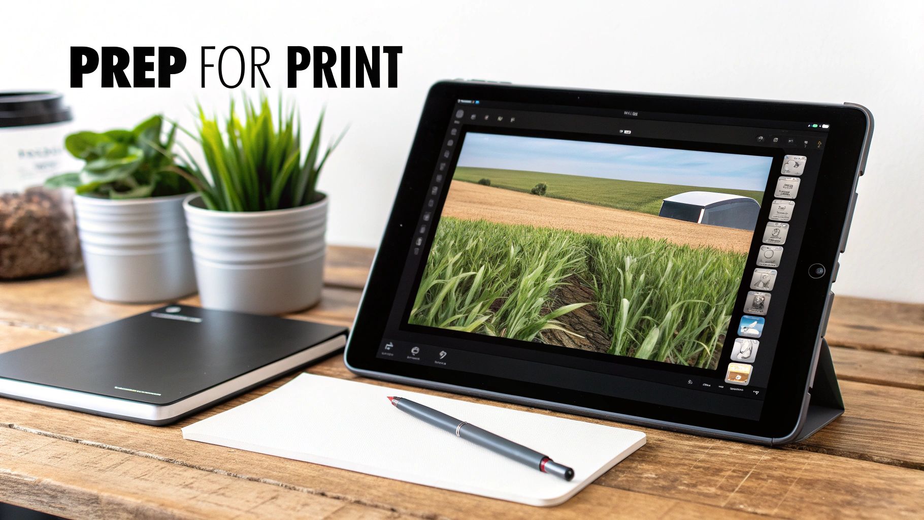 A person's hands holding up a newly printed canvas photo in a bright, modern room.