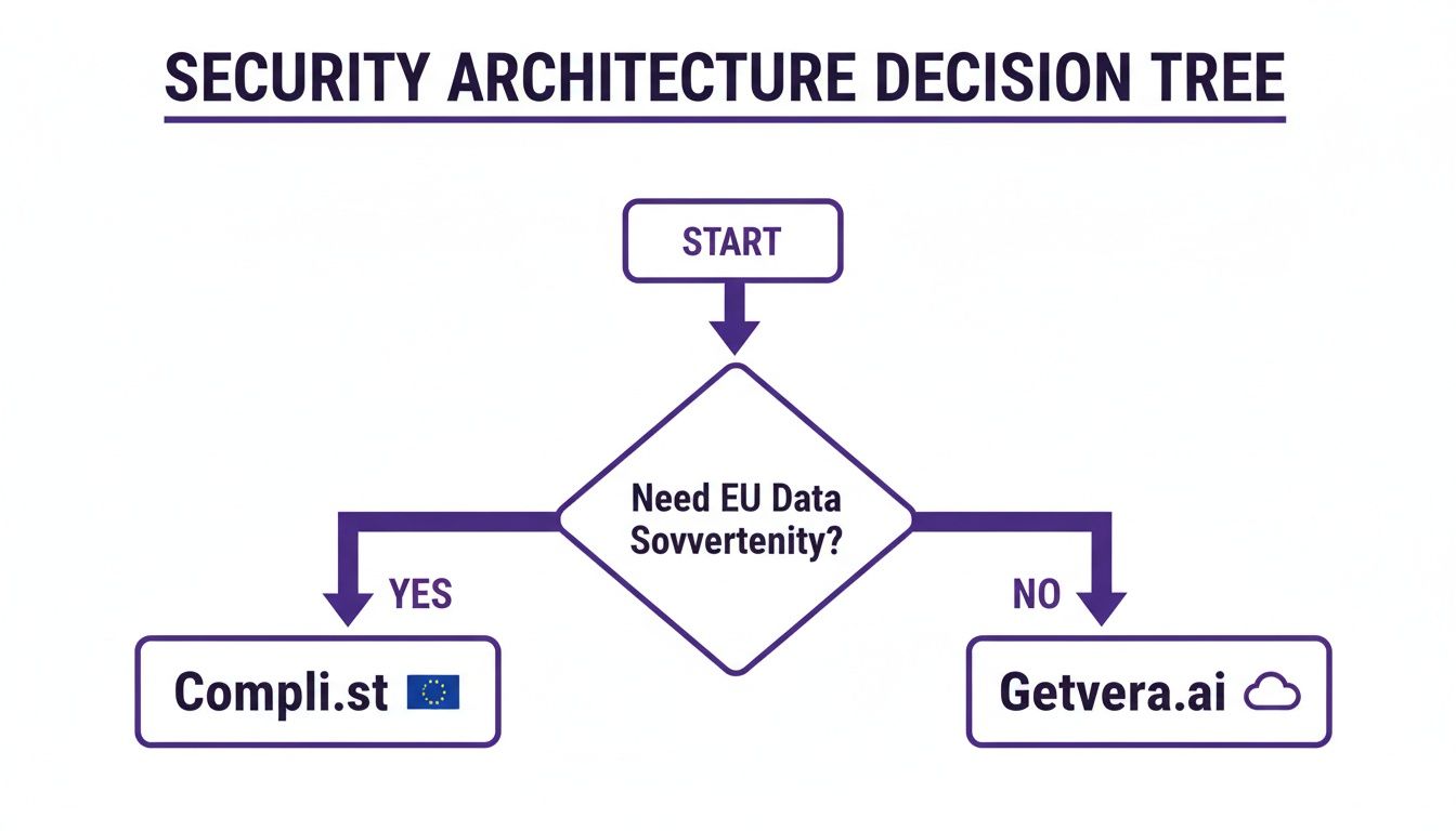 A decision tree illustrating security architecture choices based on EU data sovereignty needs.