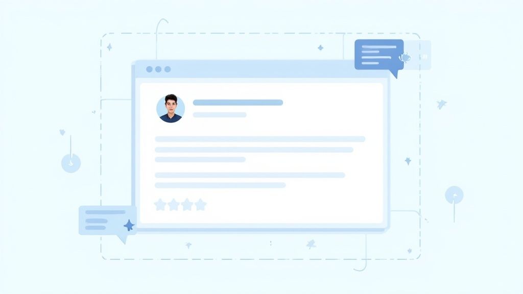 A well-designed testimonials page on a tablet, showcasing customer photos and quotes.