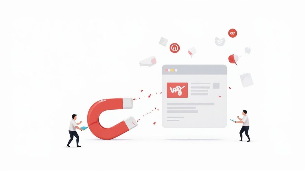 An abstract image showing interconnected ideas and text, symbolizing the creation of a headline.