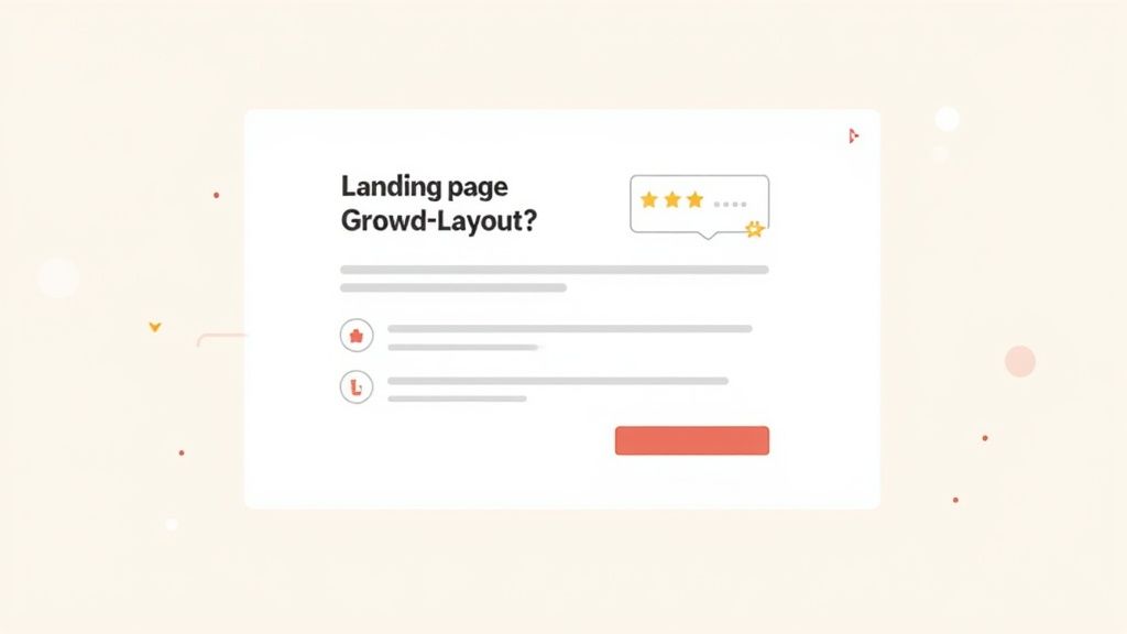 A writer thoughtfully crafting landing page copy on a laptop, with sticky notes on the wall behind them.