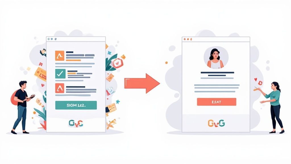 A designer sketching a landing page wireframe on a tablet, symbolizing the strategic planning process.