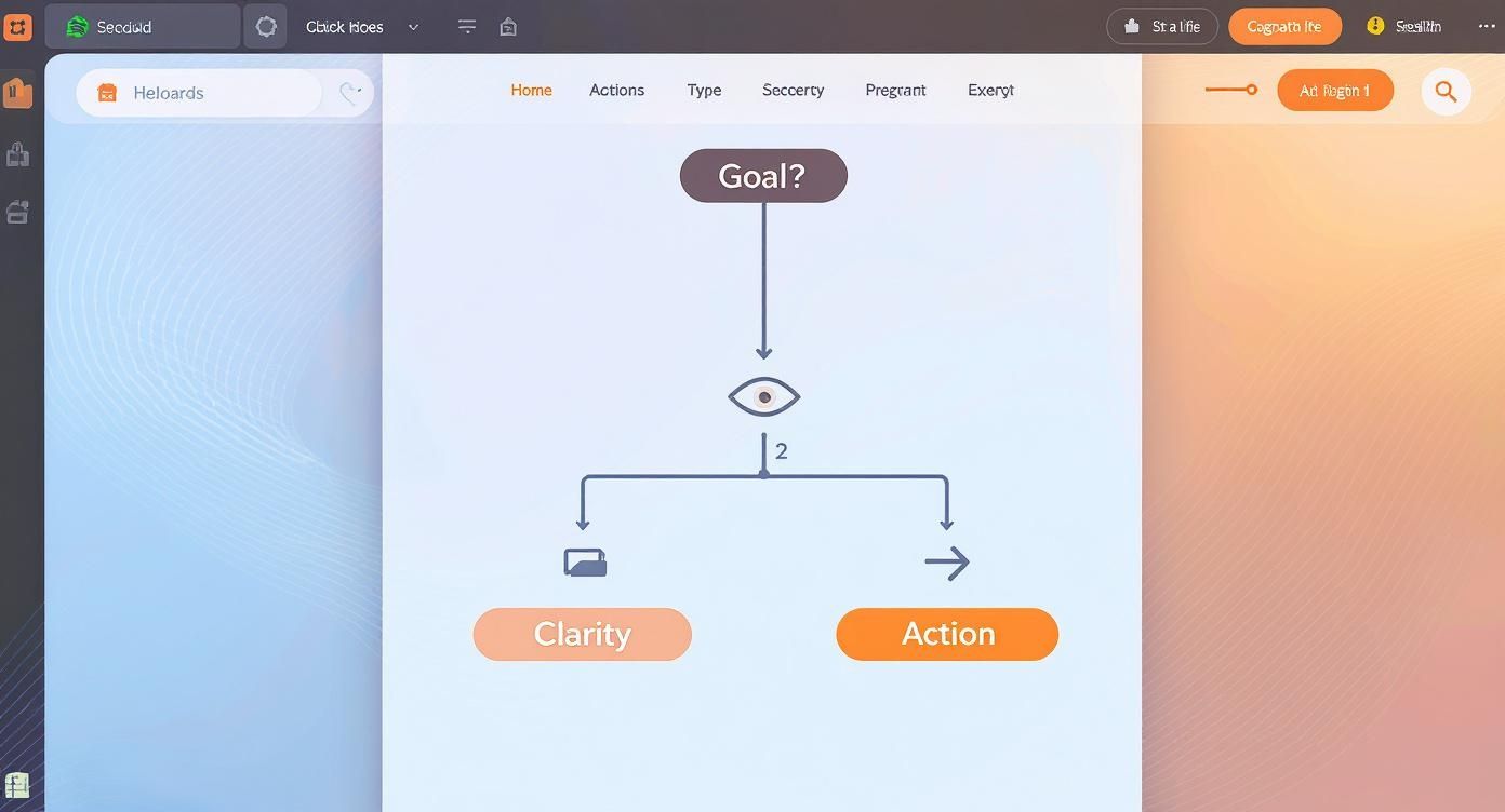 An infographic decision tree guiding users on landing page design choices based on clarity or action goals.