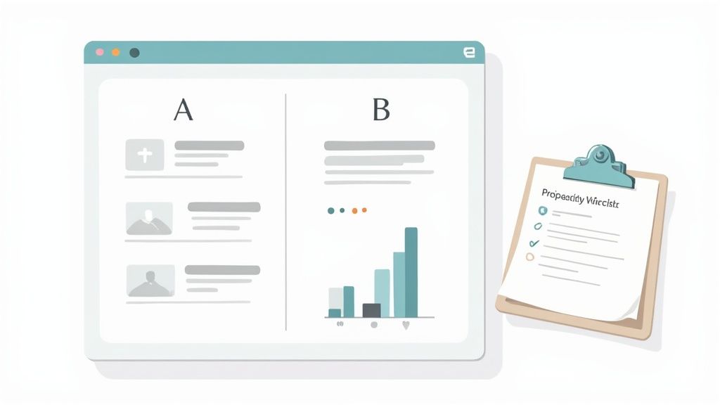 A split-screen design showing two versions of a webpage, illustrating A/B testing