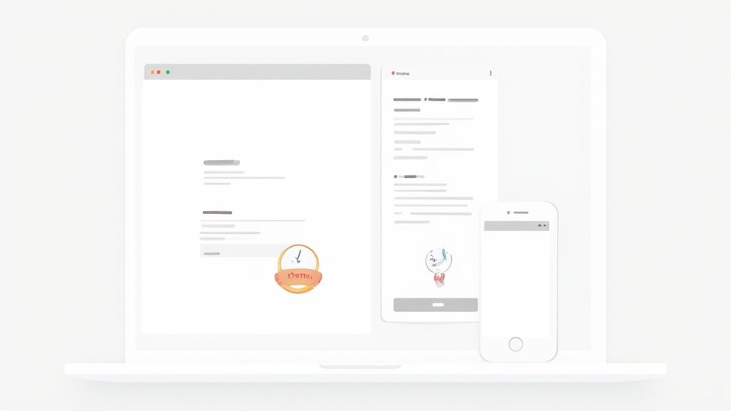 A user interacting with a clean, well-designed landing page on a tablet