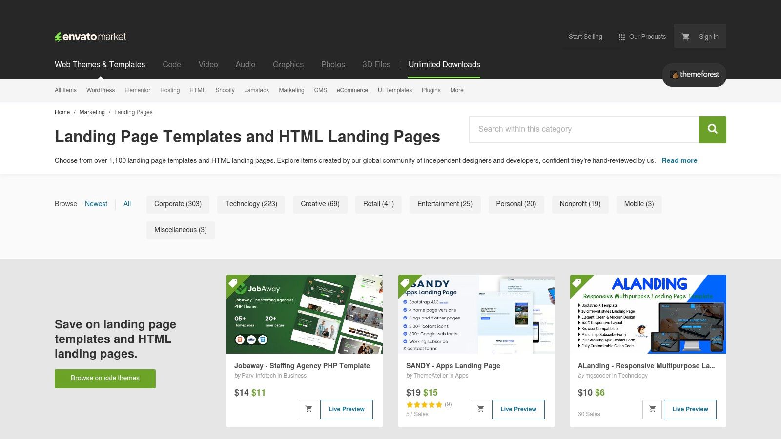 ThemeForest (Envato Market) – Landing Page Templates