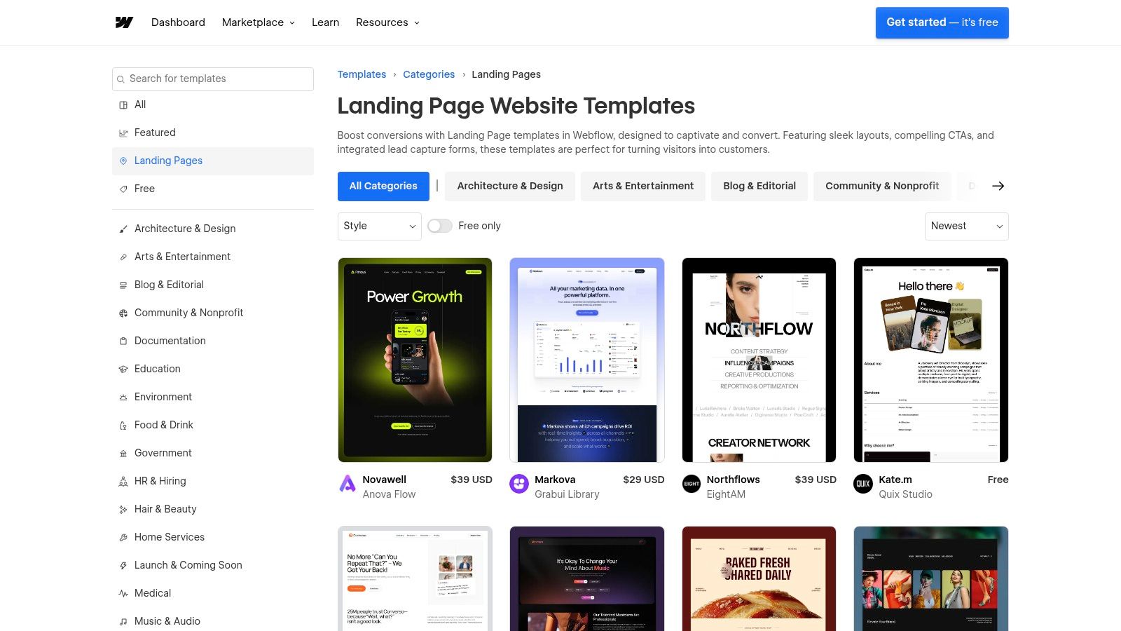 Webflow Templates – Landing Pages