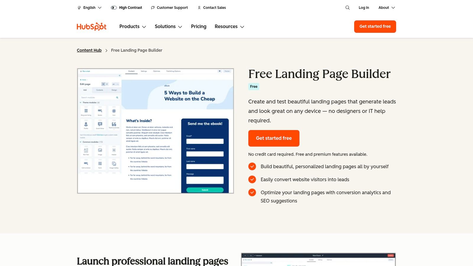 HubSpot Free Landing Page Builder