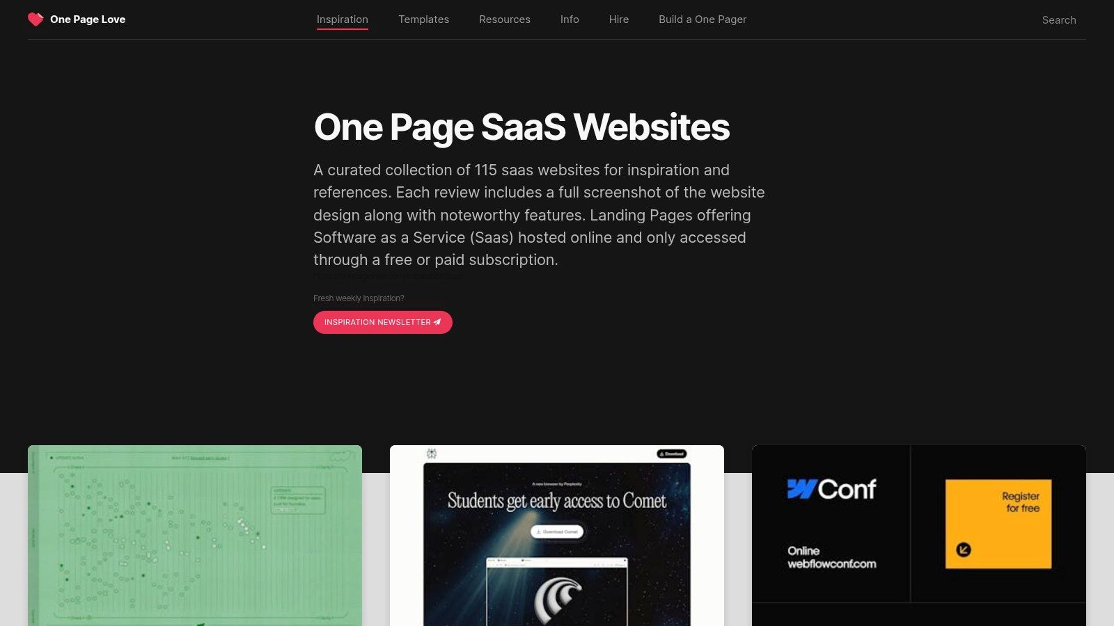 One Page Love (SaaS Inspiration)