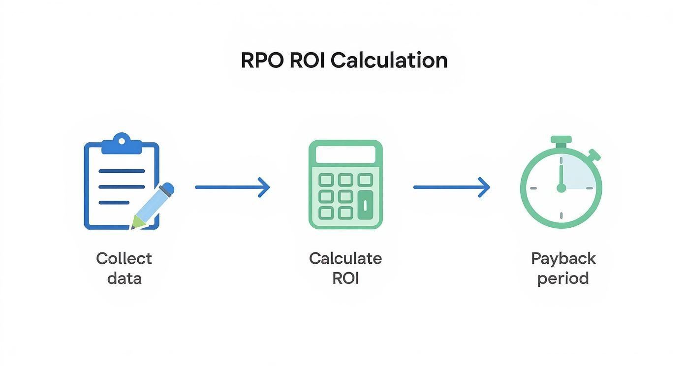 Flowchart illustrating the RPO ROI calculation process, including collecting data, calculating ROI, and determining the payback period.