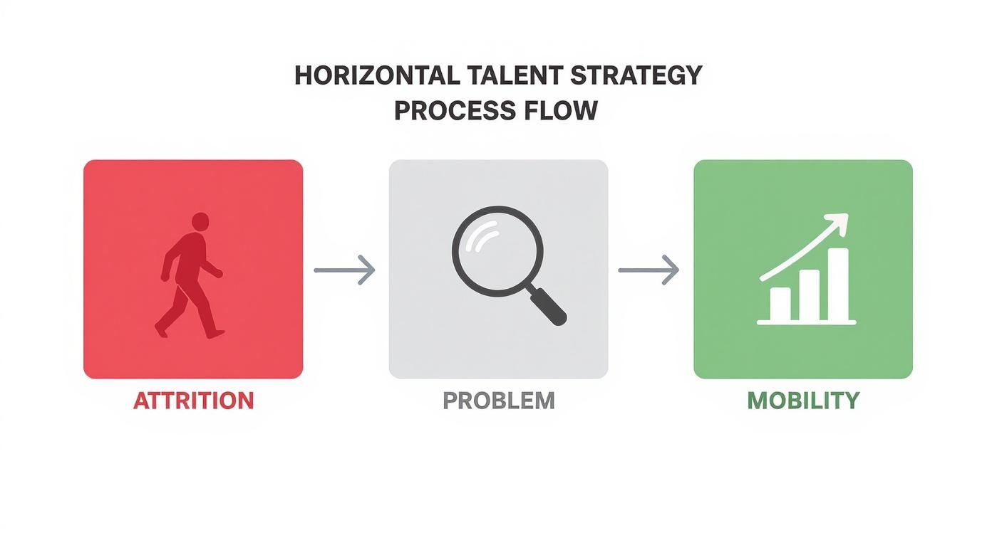 A process flow diagram illustrating horizontal talent strategy from attrition to problem identification and mobility.