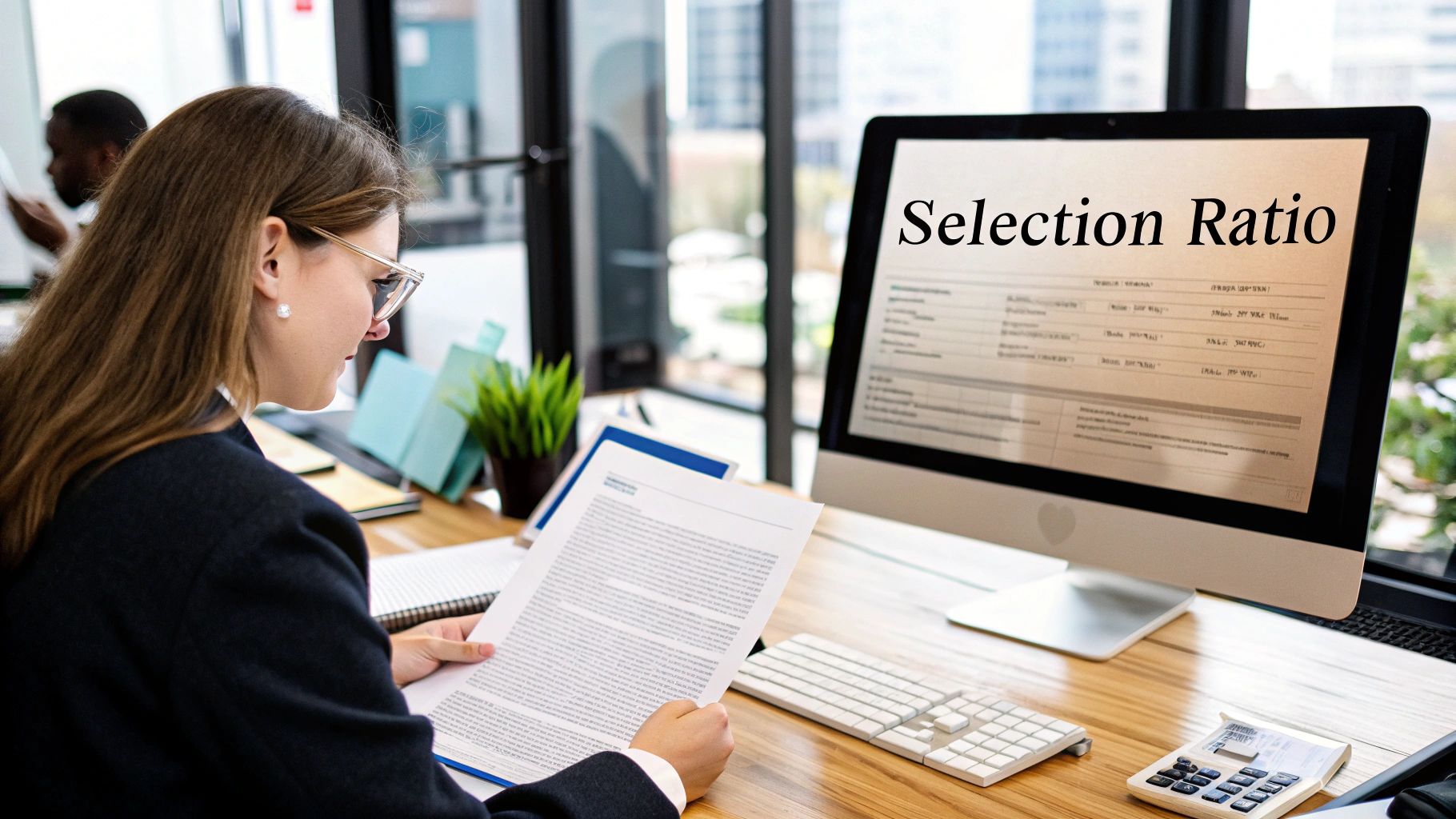 A magnifying glass hovering over a resume, symbolizing the inspection of candidates