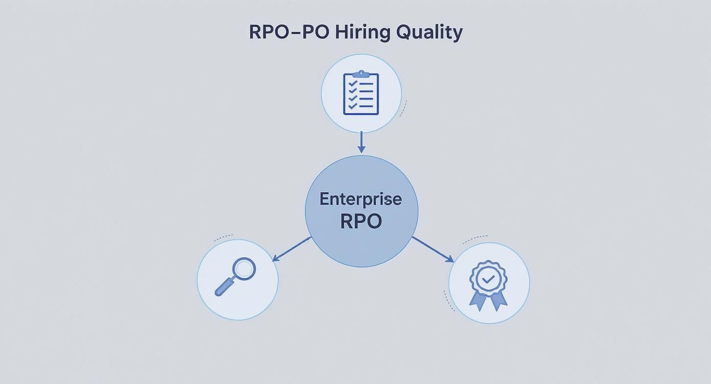 Diagram illustrating Enterprise RPO's impact on hiring quality, search, and overall quality.