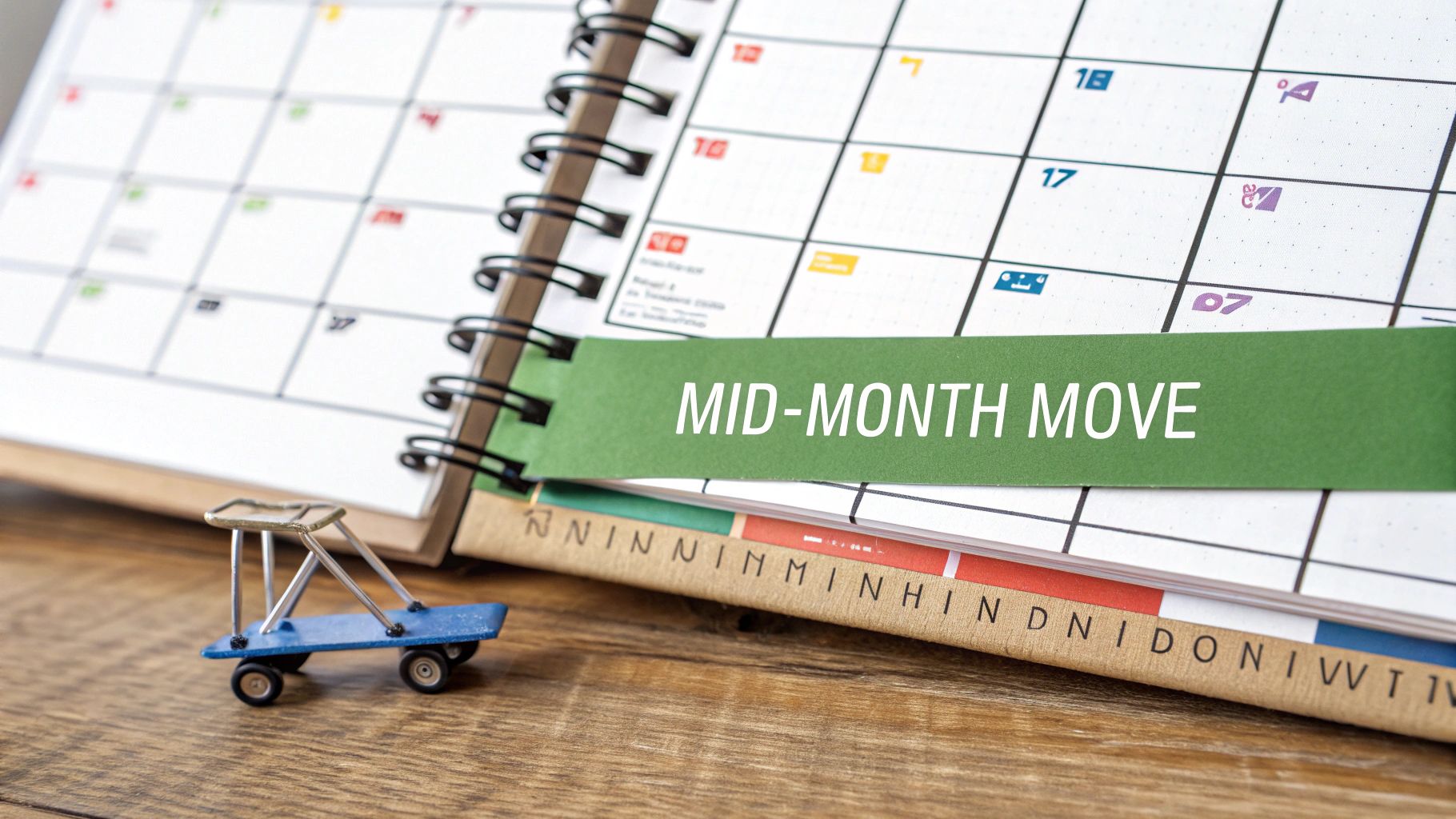 A calendar highlighting mid-week and mid-month days, indicating they are the best for moving.