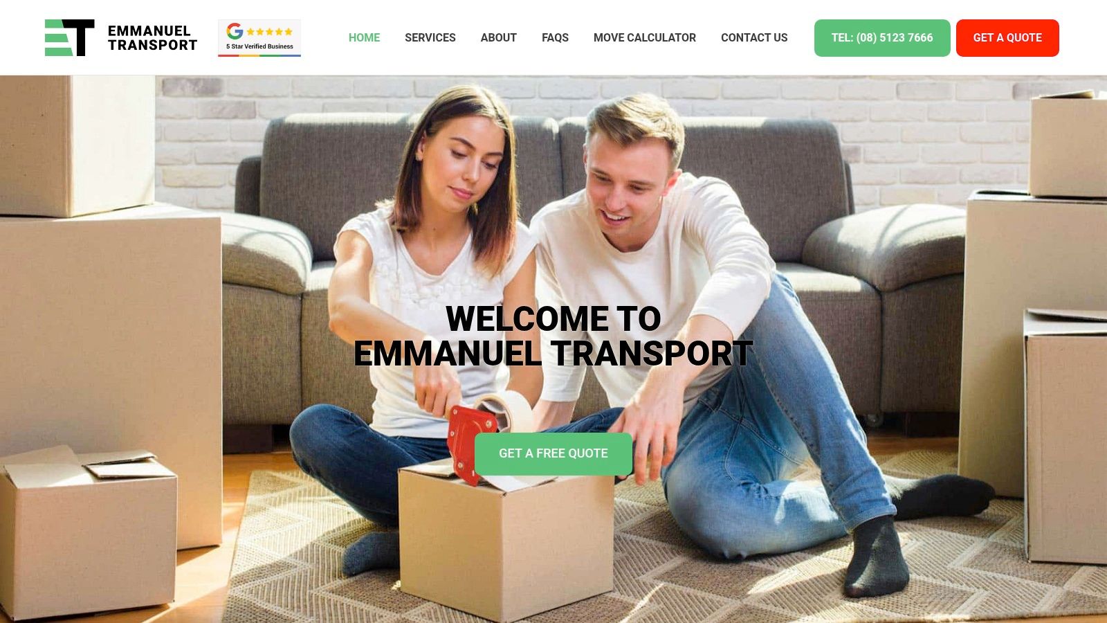 Emmanuel Transport's professional moving service, highlighting their well-equipped truck and careful handling of belongings.