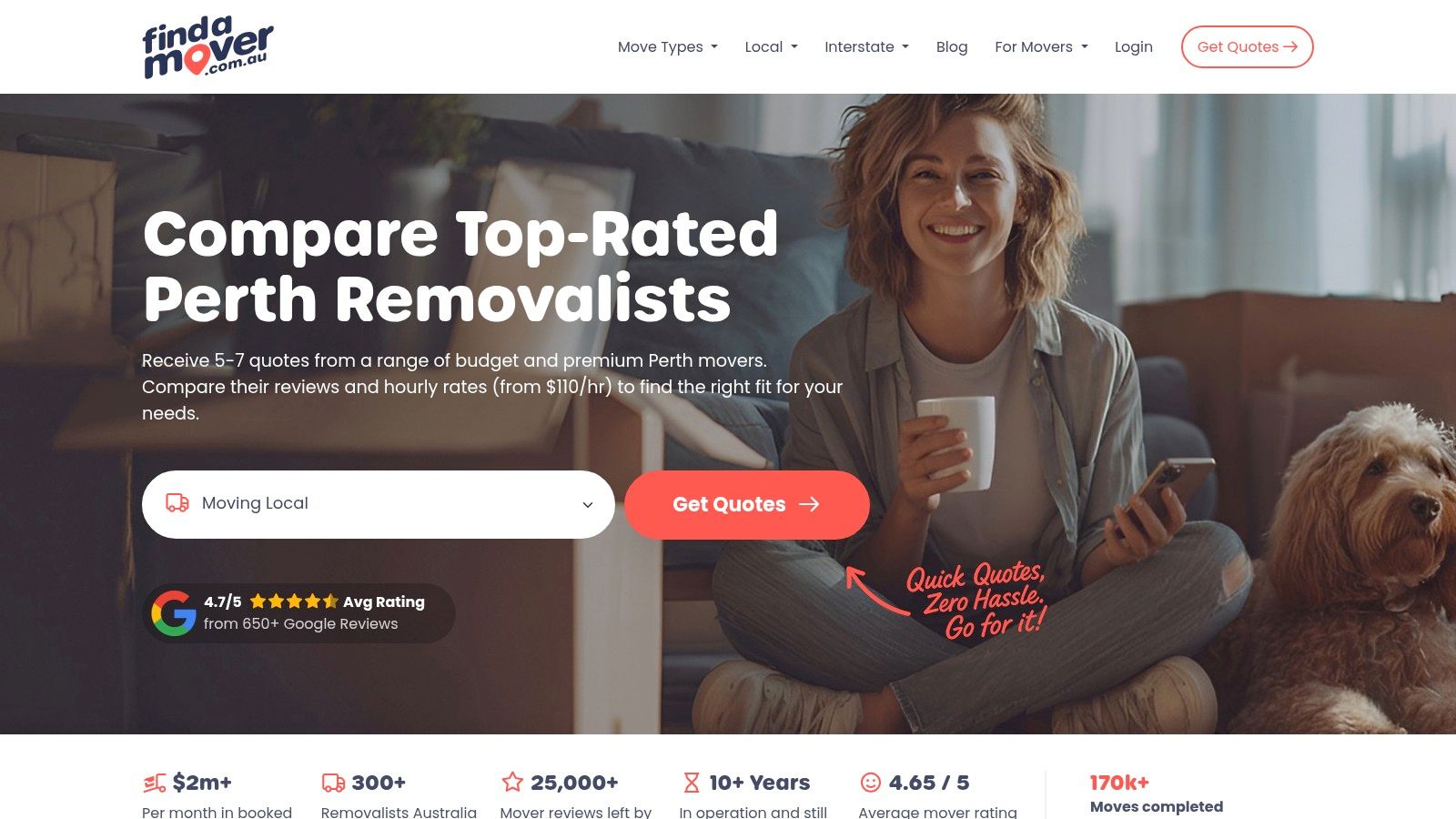 Find a Mover landing page showing a form to get quotes