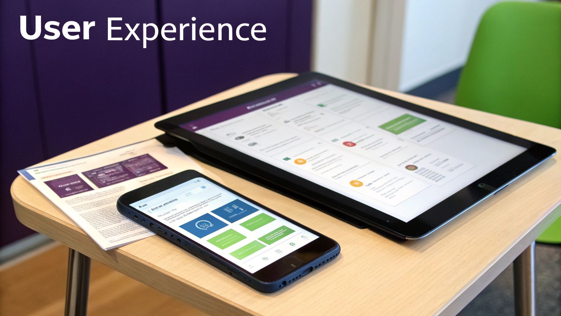 A smartphone and tablet displaying modern applications with a document, illustrating user experience design.