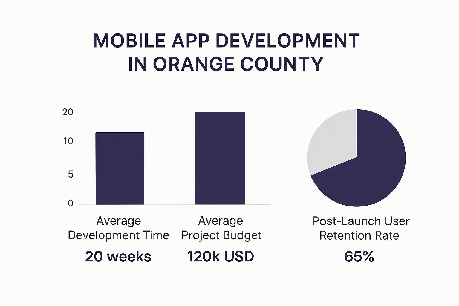Infographic showing key metrics for mobile app development in Orange County