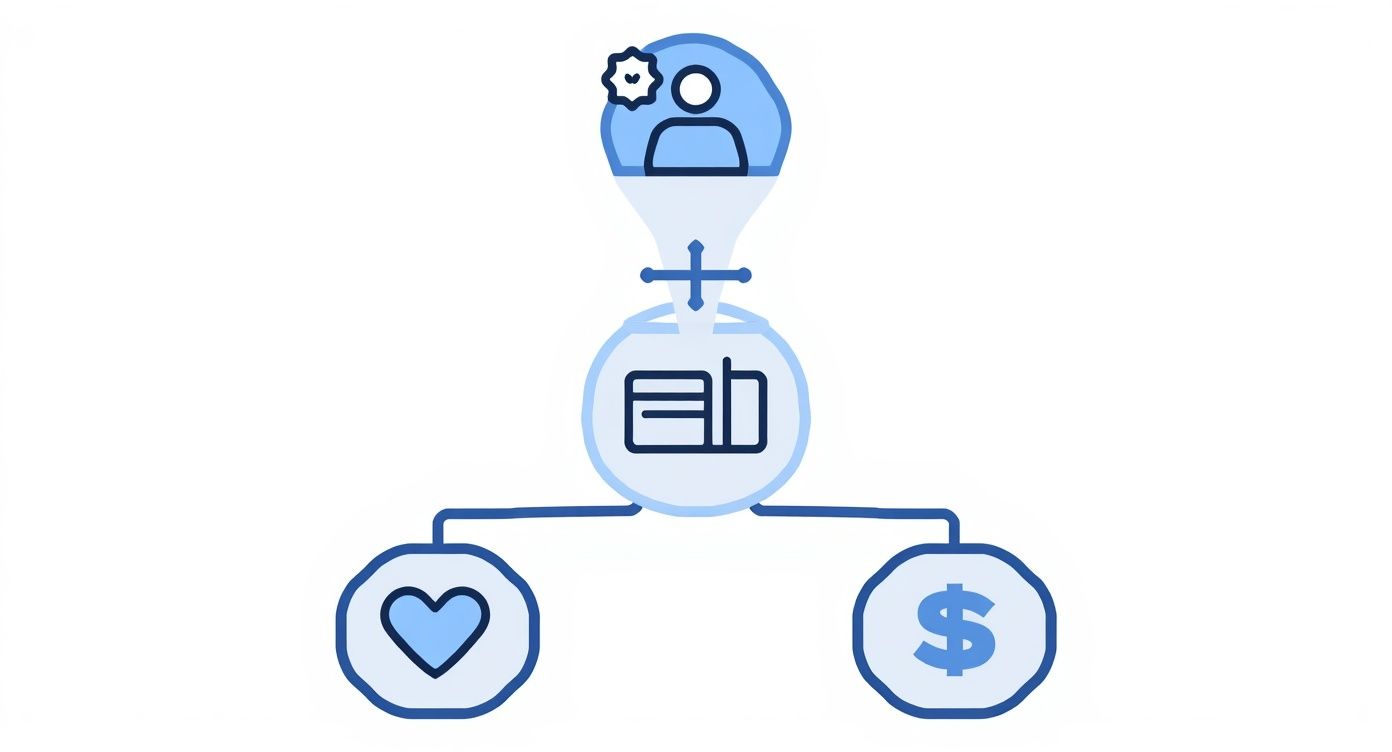 Sales lead management flowchart showing customer engagement, content delivery, and conversion into loyalty and revenue