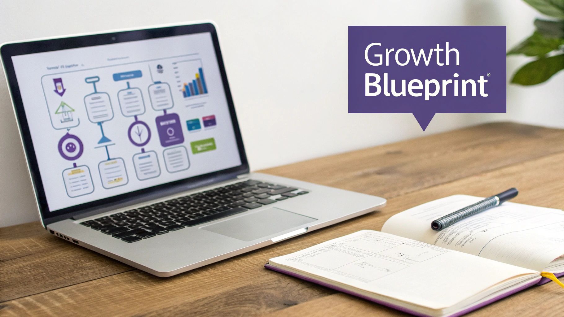 A digital marketing expert analyzing ecommerce growth charts on a tablet, with icons representing sales, traffic, and customer engagement.