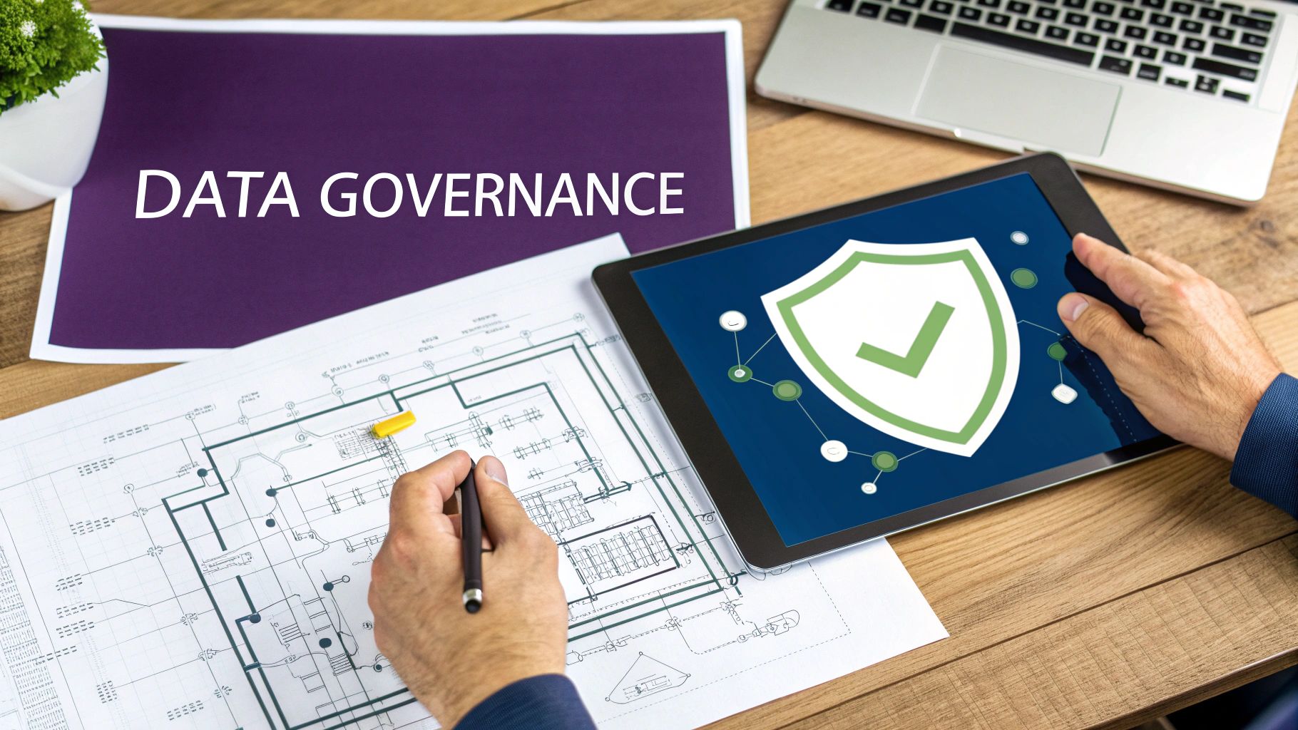 A strong foundation of blocks supporting a structure, representing data governance.