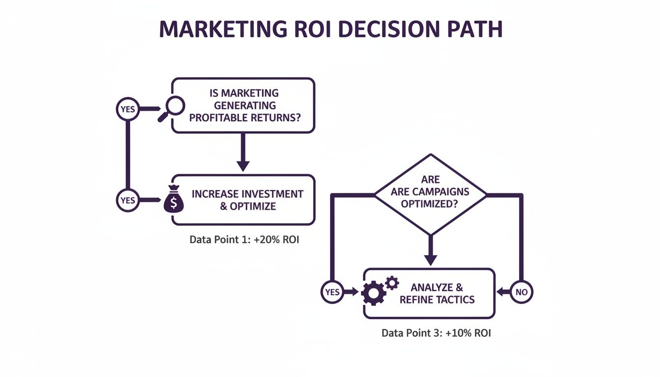 Flowchart illustrating a marketing ROI decision path for profitable returns and campaign optimization.