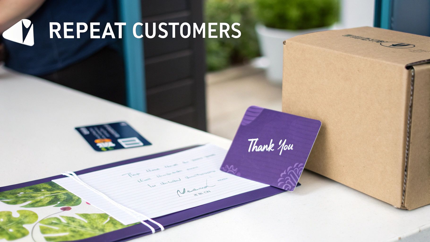 A customer happily unboxing a package, with soft lighting and branded packaging to represent a positive retention experience.
