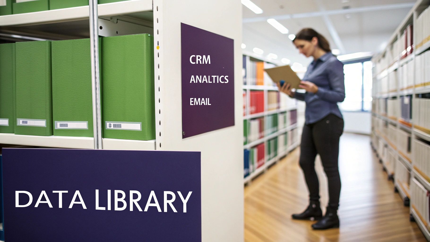 A well-organized digital library representing a structured data warehouse.