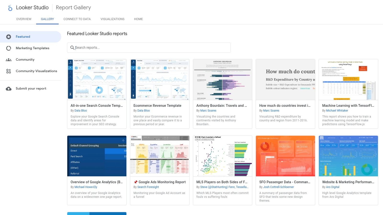 Looker Studio (Google) – Report/Template Gallery
