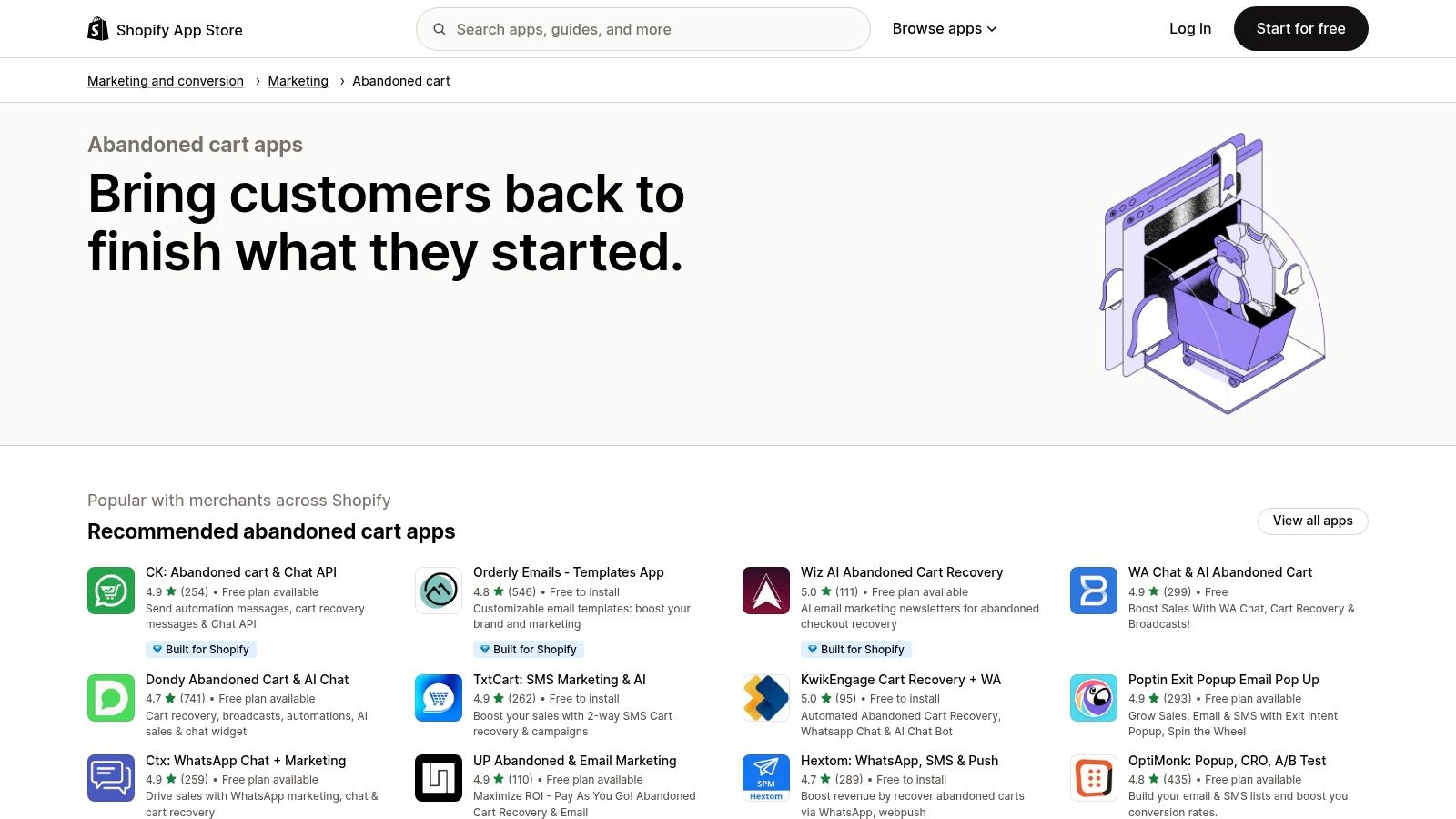 Shopify App Store — Abandoned Cart Apps